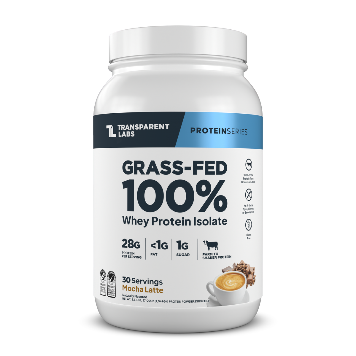 Transparent Labs Grass-Fed Whey Protein Isolate, Mocha, 2LB container